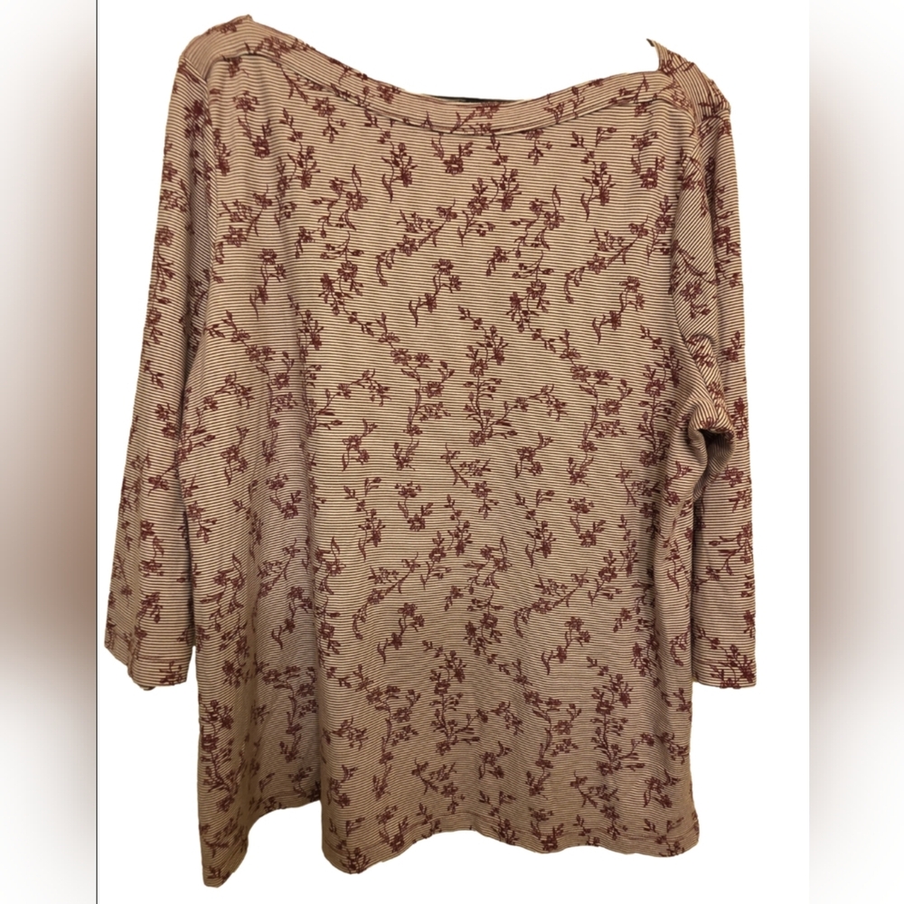 Karen Scott Striped & Floral.print 3/4 Sleeve Boatneck Top Size 1X